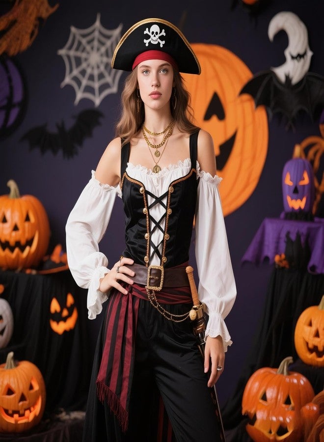 Lookray Gold Pirate Necklace for Women Layered Chunky Pirate Costume Jewelry Hip Hop 80s 90s Coin Pendant Necklace Halloween Pirate Costume Accessories A - Image 2