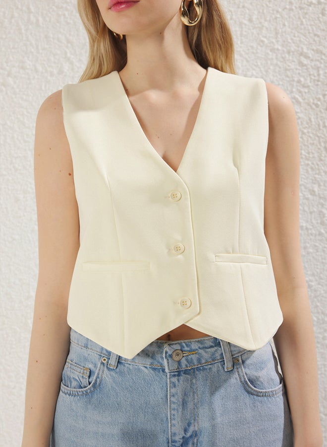 trendyol Light Yellow Regular Crop Woven Vest  - Image 4