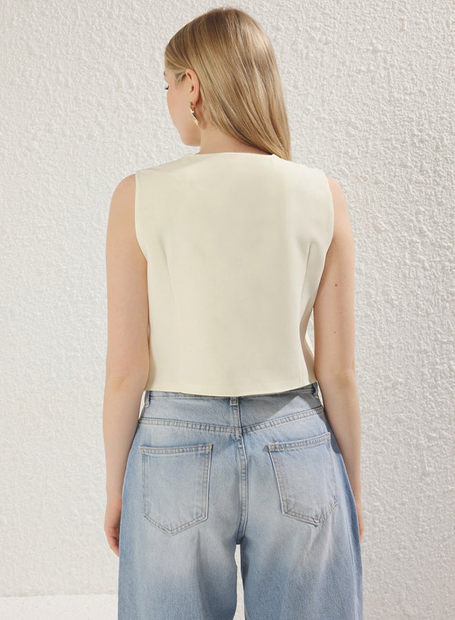 trendyol Light Yellow Regular Crop Woven Vest  - Image 5