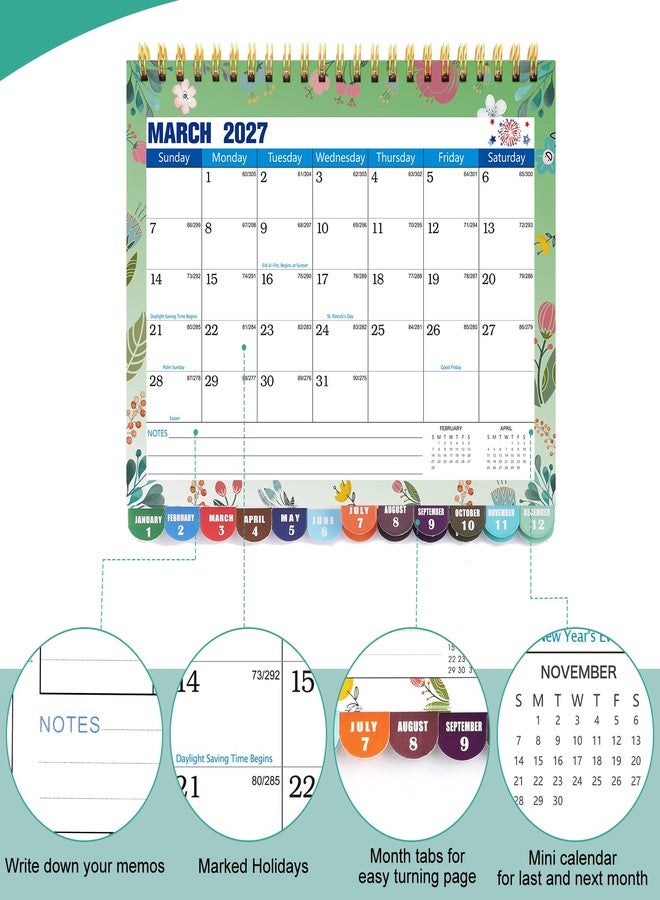 Thboxes Mini Desk Calendar 2026-2027 with Stickers, 18 Months Standing Flip Small Desk Calendar 8" x 6" Runs from July 2026 Until December 2027 Mini Desktop Calendar Home Office Organisers, Watercolor Flowers - Image 3