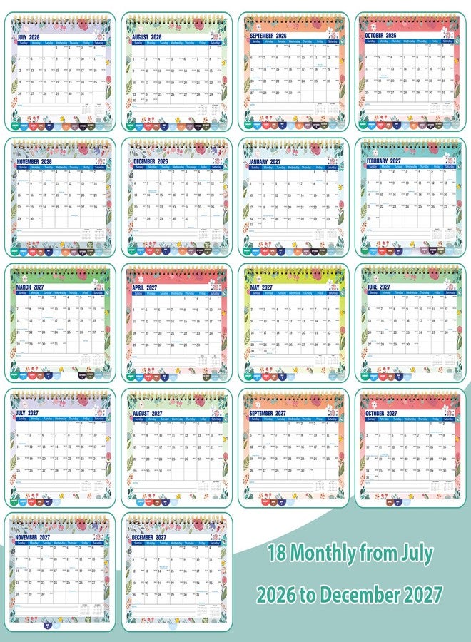 Thboxes Mini Desk Calendar 2026-2027 with Stickers, 18 Months Standing Flip Small Desk Calendar 8" x 6" Runs from July 2026 Until December 2027 Mini Desktop Calendar Home Office Organisers, Watercolor Flowers - Image 5