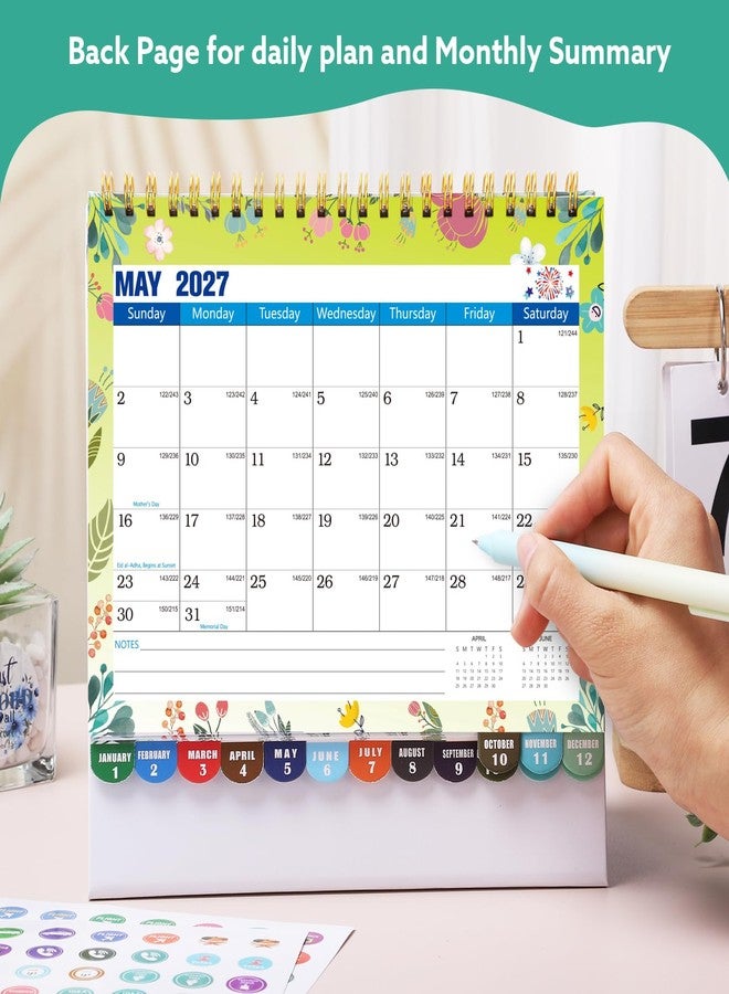 Thboxes Mini Desk Calendar 2026-2027 with Stickers, 18 Months Standing Flip Small Desk Calendar 8" x 6" Runs from July 2026 Until December 2027 Mini Desktop Calendar Home Office Organisers, Watercolor Flowers - Image 4