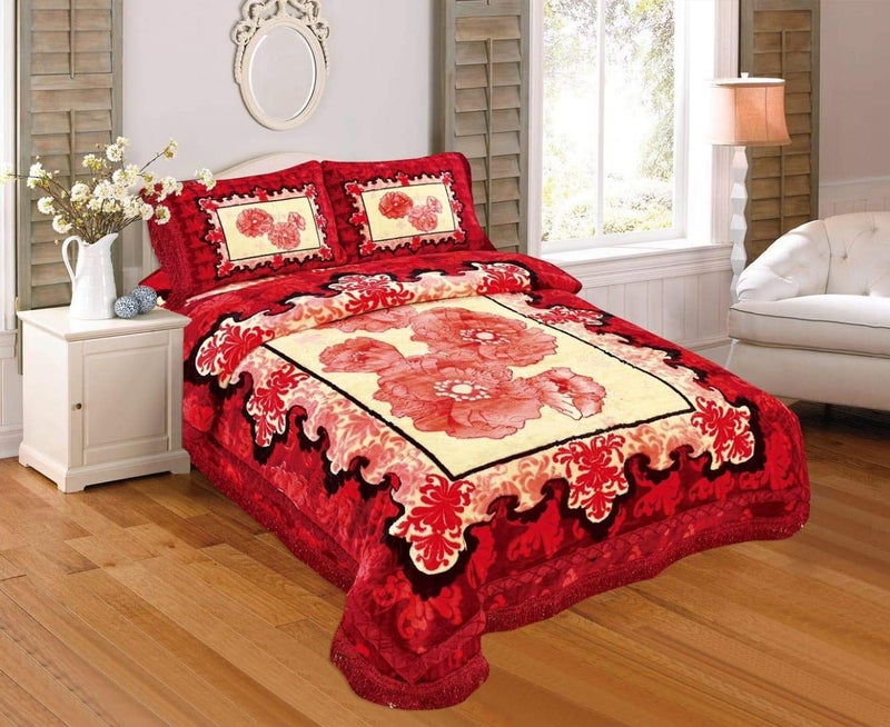 OMAJA HOME OMAJA HOME Cotton Printed Double Bed Blanket Bedsheet 2 Pillow Cover Wedding Bedding Set For Newly Married Couple Red King Set Of 4 Pieces 300 TC  - Image 1
