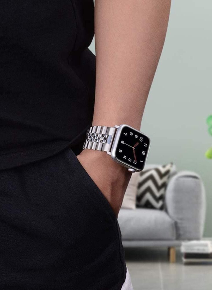 Gravity Replacement Band Compatible with Apple Watch Ultra 49mm 45mm / 44mm / 42mm, Stainless Steel Solid Strap Metal Bracelet for Apple Watch Series 8 7 6 5 4 3 2 SE (Silver) - Image 4