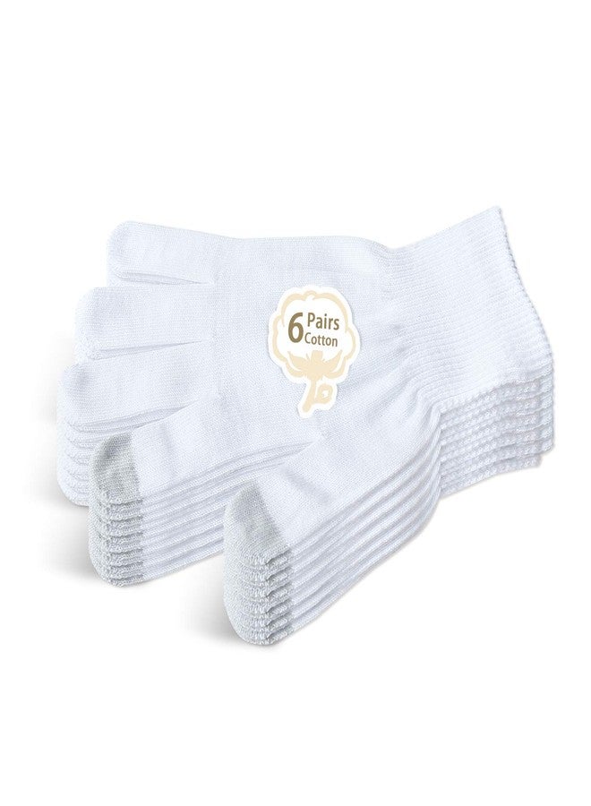 Evridwear Unisex Moisturizing Cotton Gloves with Touchscreen Fingertips for Eczema Beauty Cosmetic Dry Hands Sensitive Irritated Skin Therapy Overnight Bedtime, 6 Pairs, Lightweight-White, L/XL - Image 1