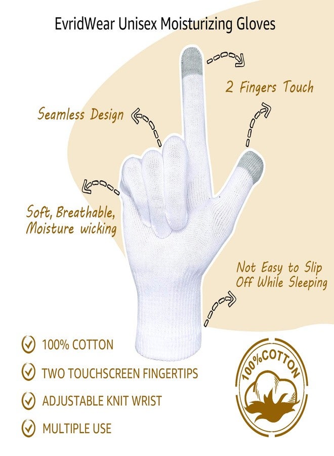 Evridwear Unisex Moisturizing Cotton Gloves with Touchscreen Fingertips for Eczema Beauty Cosmetic Dry Hands Sensitive Irritated Skin Therapy Overnight Bedtime, 6 Pairs, Lightweight-White, L/XL - Image 4
