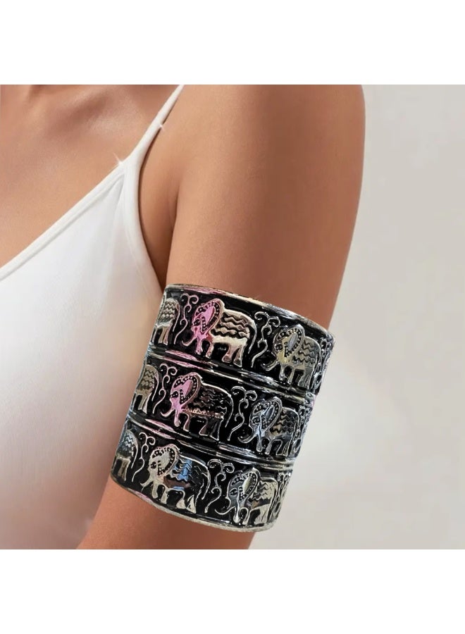 Antique Elephant Cuff Bracelet - Unique Adjustable Design - Elegant Gift for Every Occasion - Image 1