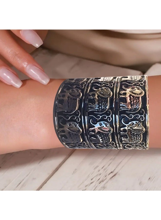 Antique Elephant Cuff Bracelet - Unique Adjustable Design - Elegant Gift for Every Occasion - Image 2