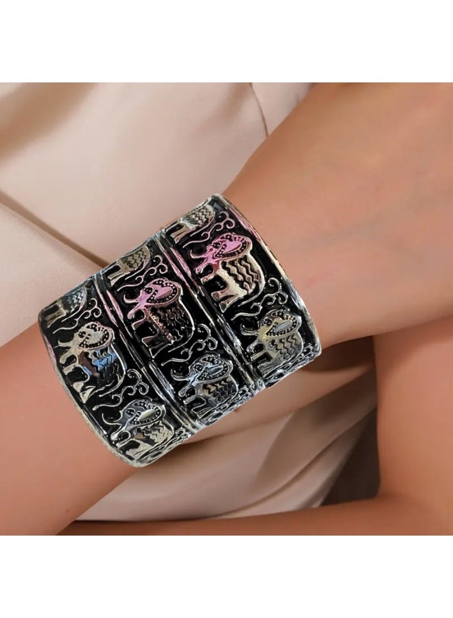 Antique Elephant Cuff Bracelet - Unique Adjustable Design - Elegant Gift for Every Occasion - Image 3