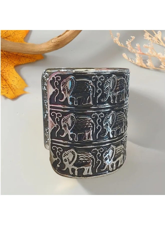 Antique Elephant Cuff Bracelet - Unique Adjustable Design - Elegant Gift for Every Occasion - Image 4