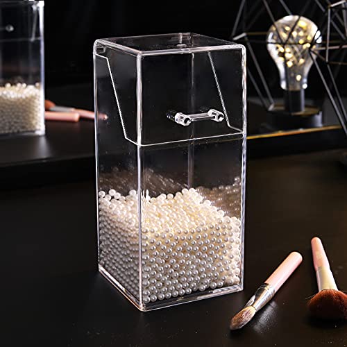 Sooyee Makeup Brush Holder,Makeup Brush Organizer with 8mm White Pearls,Dustproof Makeup Brush holder with Lid - Image 2