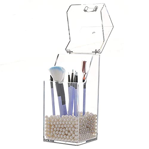 Sooyee Makeup Brush Holder,Makeup Brush Organizer with 8mm White Pearls,Dustproof Makeup Brush holder with Lid - Image 4
