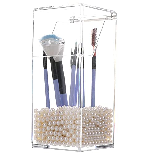 Sooyee Makeup Brush Holder,Makeup Brush Organizer with 8mm White Pearls,Dustproof Makeup Brush holder with Lid - Image 5