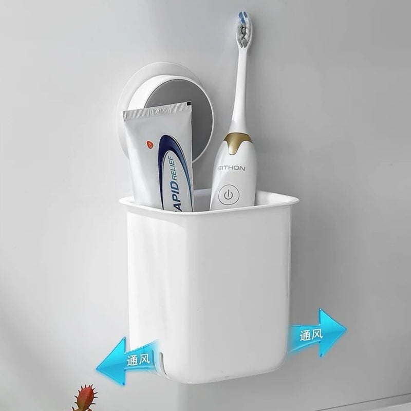 UrbanBite Tooth brush Holder for Bathroom Wall Mounted Toothbrush Holders Self Adhesive Plastic for Bathroom Organization Wall Stand Toothpaste For Toothbrush Razer Trimmer Brushes (Pack of 1) - White - Image 3