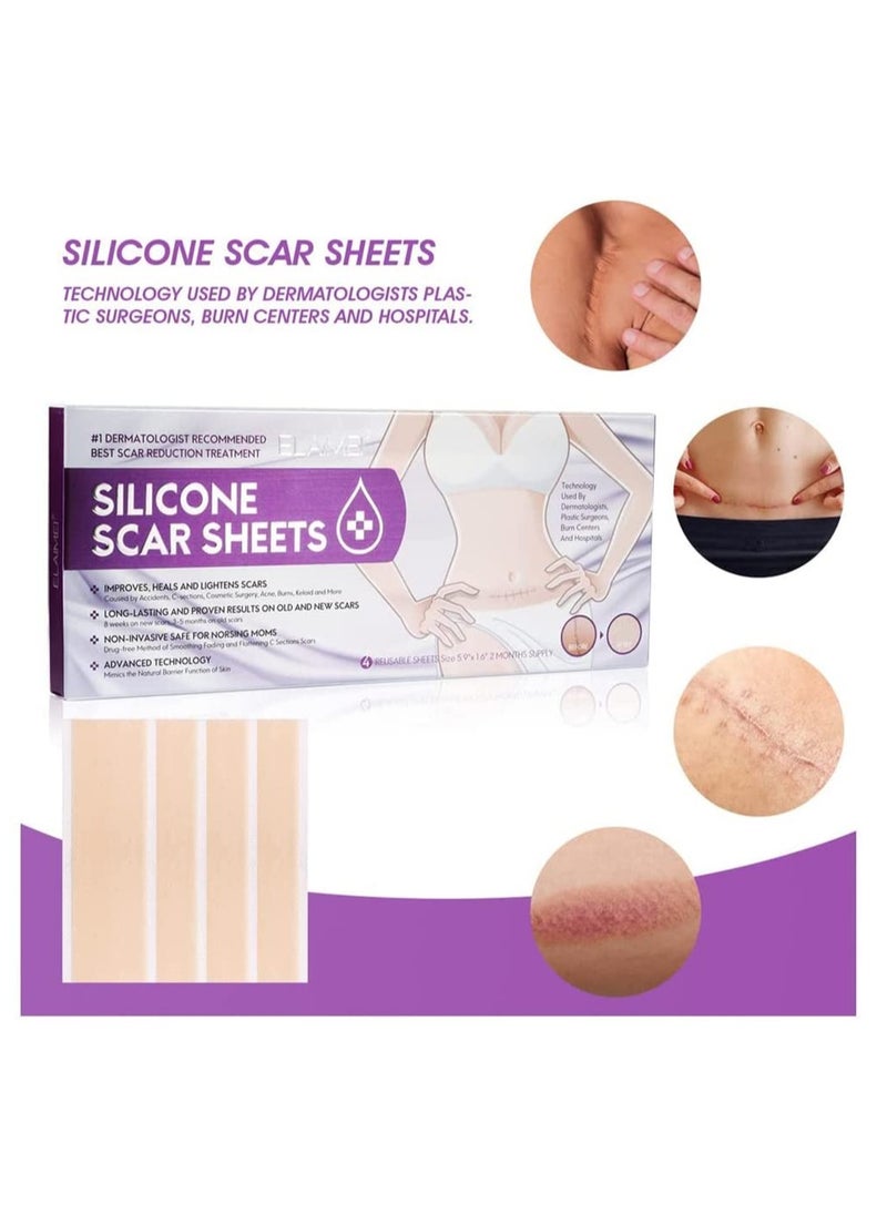 Generic - Silicone Scar Sheets & Strips, Keloid & C-Section Treatment for Men & Women, Reusable Burns Remover, Fast Results (Pack of 4 Pcs) - Image 1