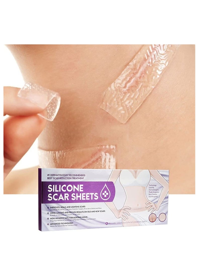 Generic - Silicone Scar Sheets & Strips, Keloid & C-Section Treatment for Men & Women, Reusable Burns Remover, Fast Results (Pack of 4 Pcs) - Image 1