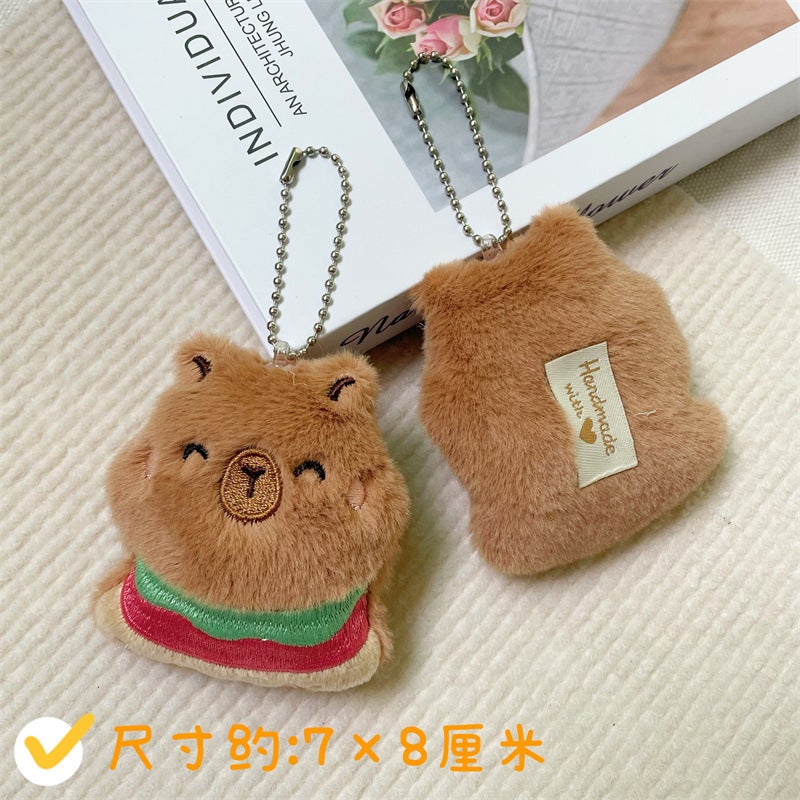 New Plush Cartoon Kapibara Doll Charm Cute Bear Pin brown bead chain (with squeak inside)