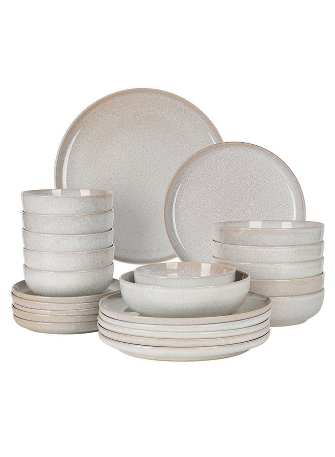Noon East 24 piece Stoneware Dinnerware Set, Set for 6, Microwave & Dishwasher Safe, Glossy Speckled White - Image 1