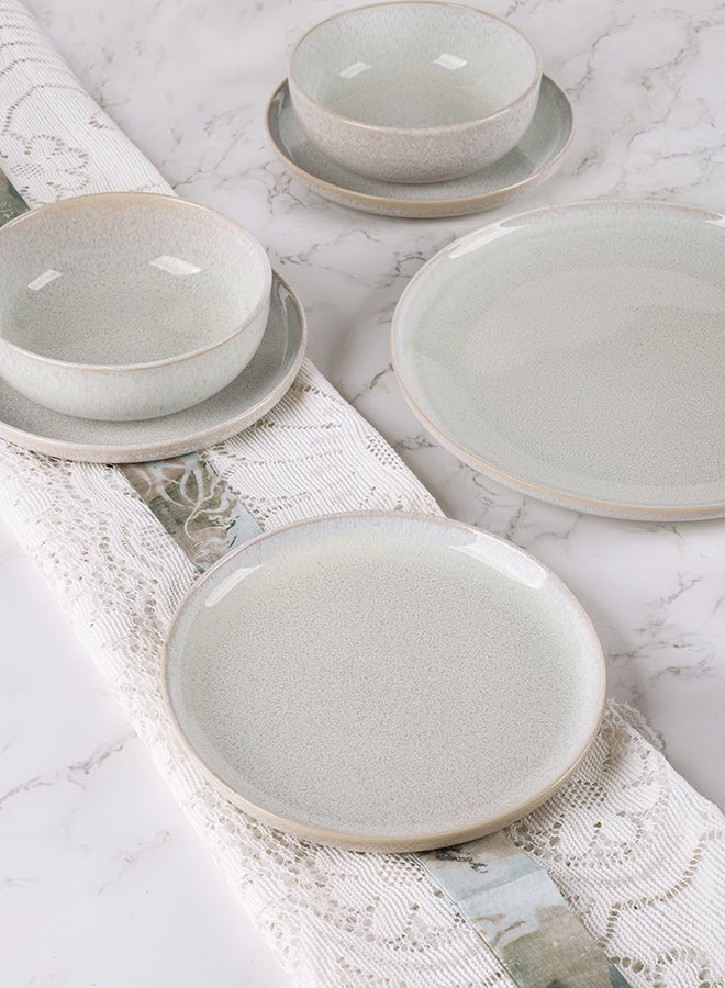 Noon East 24 piece Stoneware Dinnerware Set, Set for 6, Microwave & Dishwasher Safe, Glossy Speckled White - Image 5
