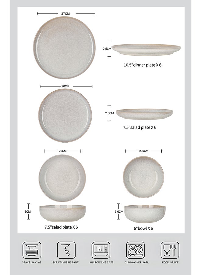 Noon East 24 piece Stoneware Dinnerware Set, Set for 6, Microwave & Dishwasher Safe, Glossy Speckled White - Image 3
