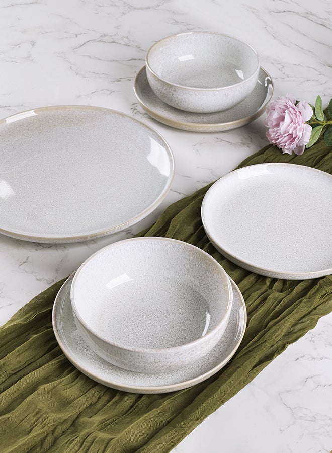 Noon East 24 piece Stoneware Dinnerware Set, Set for 6, Microwave & Dishwasher Safe, Glossy Speckled White - Image 4