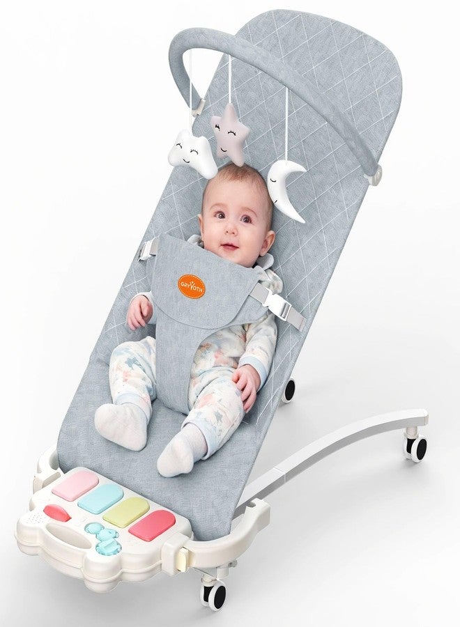Gryvoth Portable Baby Bouncer Seat 0-18 Months,Detachable Piano & Hanging Toys,3-Level Recline (Rock/Fix),Foldable with Quiet Wheels,Baby Shower - Image 1