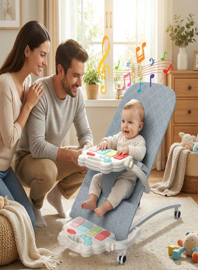 Gryvoth Portable Baby Bouncer Seat 0-18 Months,Detachable Piano & Hanging Toys,3-Level Recline (Rock/Fix),Foldable with Quiet Wheels,Baby Shower - Image 2