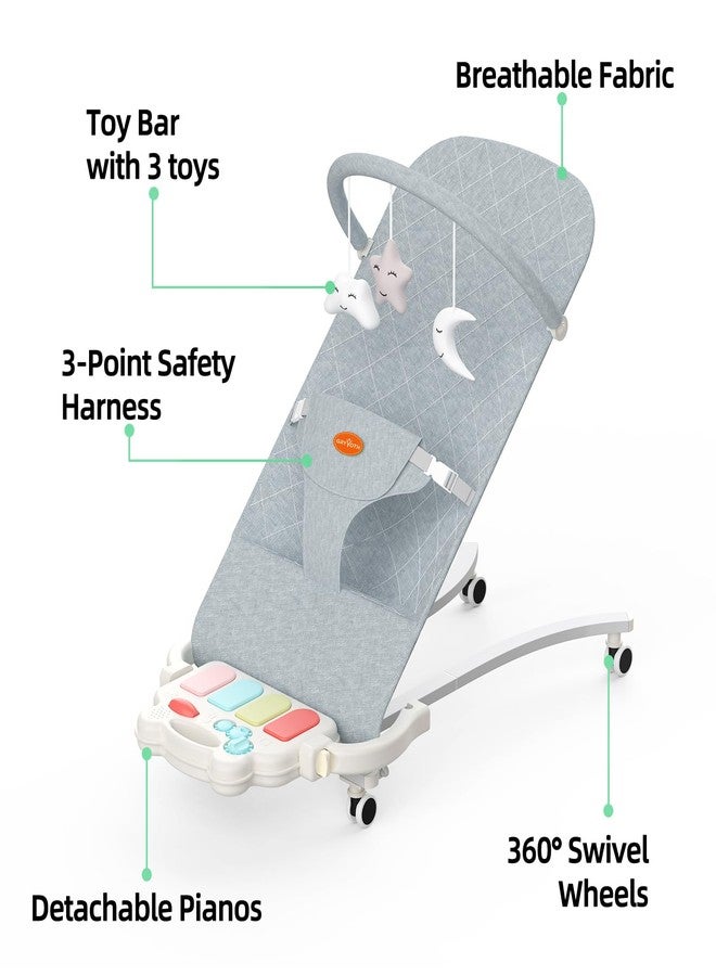 Gryvoth Portable Baby Bouncer Seat 0-18 Months,Detachable Piano & Hanging Toys,3-Level Recline (Rock/Fix),Foldable with Quiet Wheels,Baby Shower - Image 4