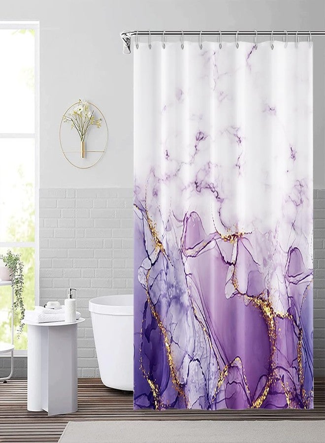 DORCEV 48x72inch Purple Marble Shower Curtain Lavender Golden Powder Colorful Pattern Texture Abstract Aesthetic Ink Art Painting Bath Curtain for Modern Home Hotel Bathroom Decor with Hooks - Image 3