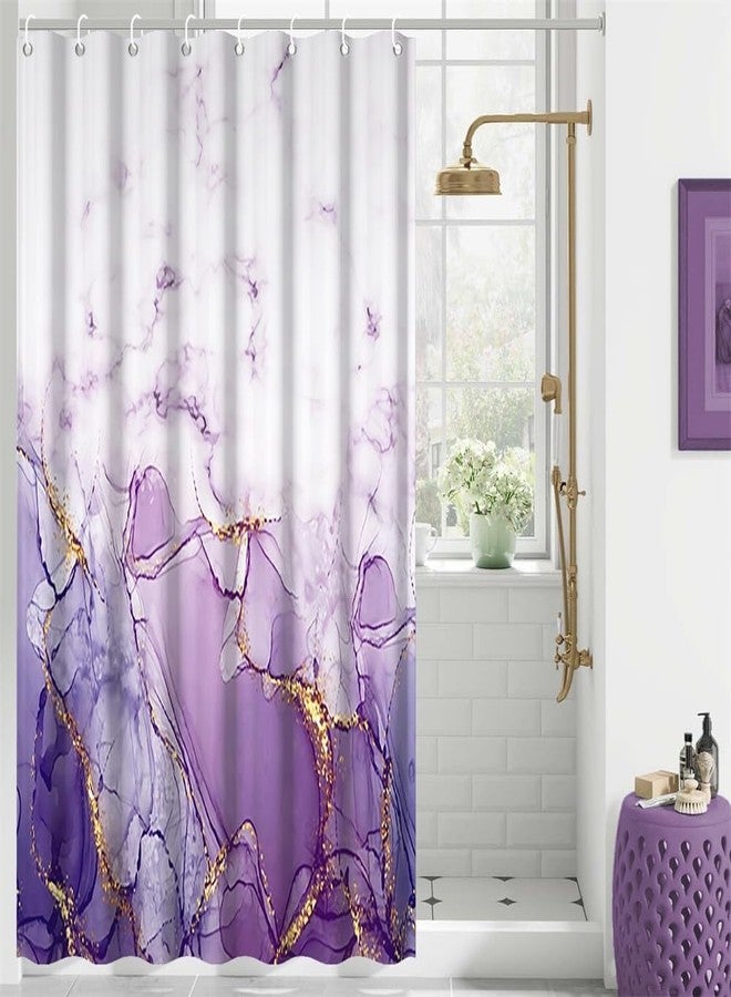 DORCEV 48x72inch Purple Marble Shower Curtain Lavender Golden Powder Colorful Pattern Texture Abstract Aesthetic Ink Art Painting Bath Curtain for Modern Home Hotel Bathroom Decor with Hooks - Image 2
