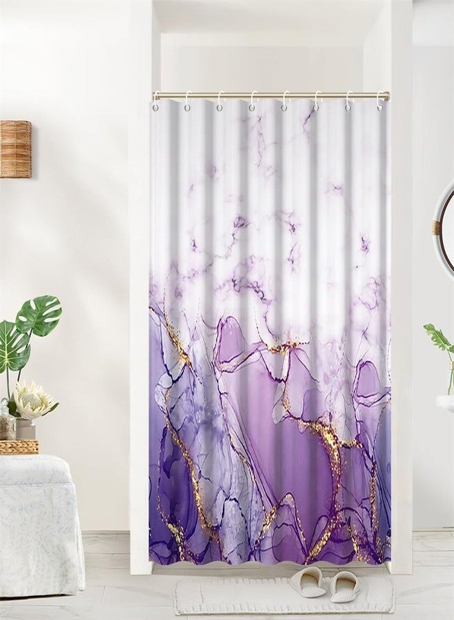 DORCEV 48x72inch Purple Marble Shower Curtain Lavender Golden Powder Colorful Pattern Texture Abstract Aesthetic Ink Art Painting Bath Curtain for Modern Home Hotel Bathroom Decor with Hooks - Image 1