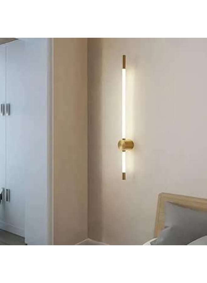 Modern Led Wall Sconce, Linear Tube Light Fixture, Gold Brass Finish, Double-Ended Design
