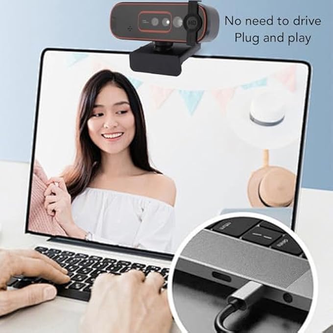 rayihni 1080P 30FPS WEBCAM WITH HELLO, FACIAL RECOGNITION WEBCAM WITH PRIVATE COVER, BUILT-IN NOISE CANCELING MICROPHONE, AUTOFOCUS COMPUTER CAMERA, HD USB WEB CAM - Image 3