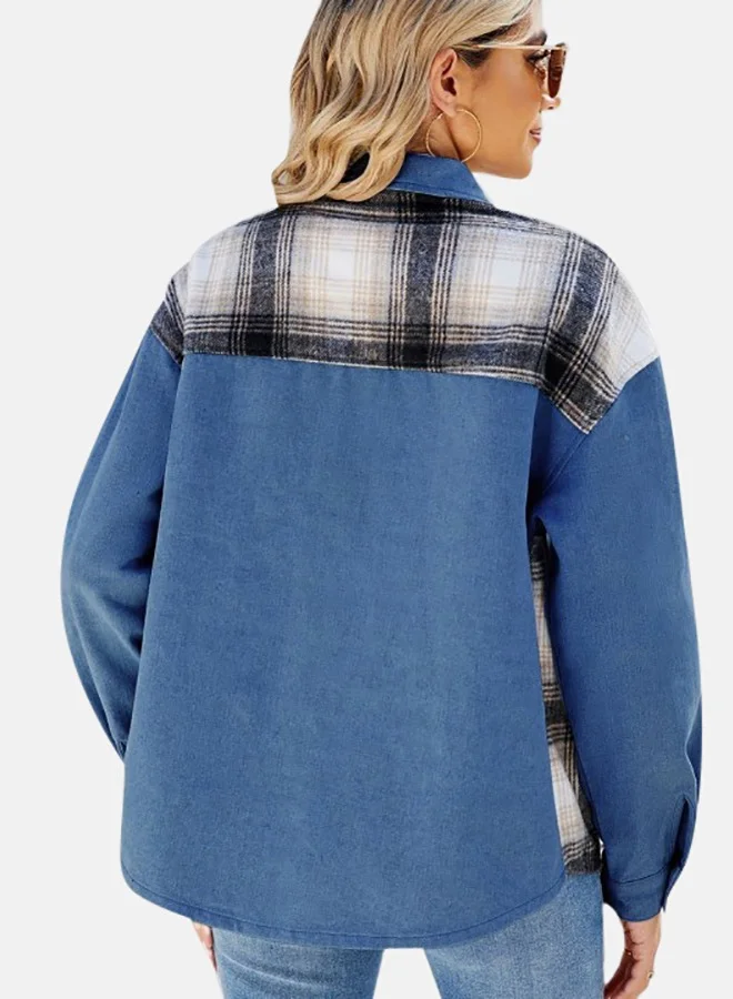 يونيكي Blue Collared Long Sleeve Denim Jacket