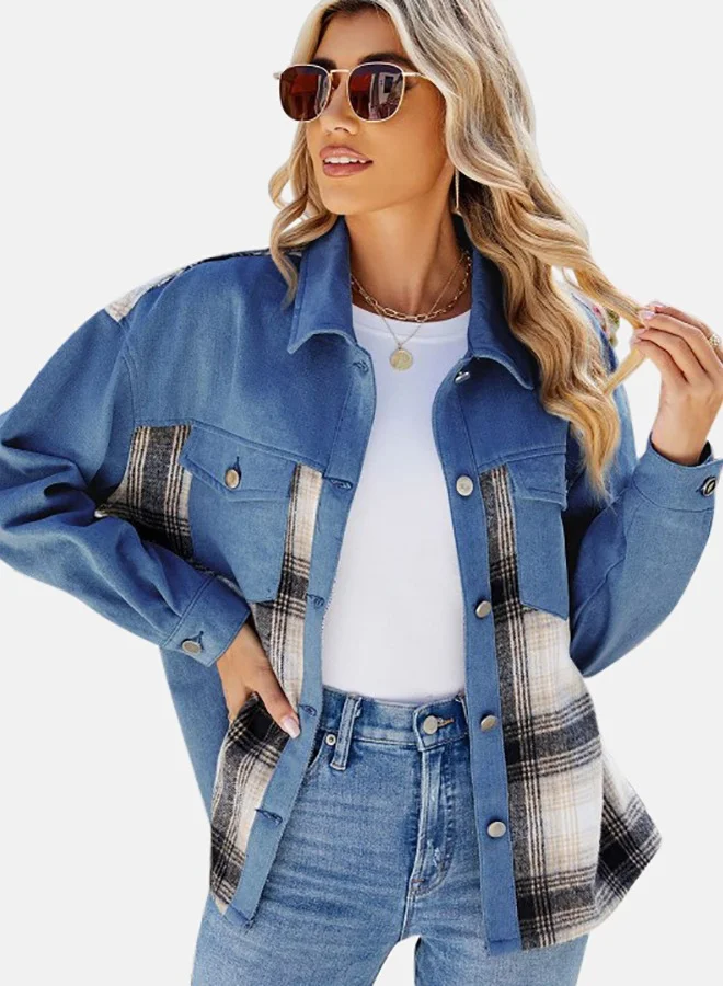يونيكي Blue Collared Long Sleeve Denim Jacket