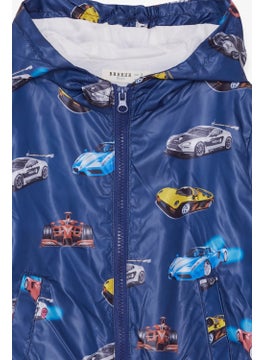 Breeze Boy Raincoat Car Pattern 1-6 Years, Navy Blue  - Image 4