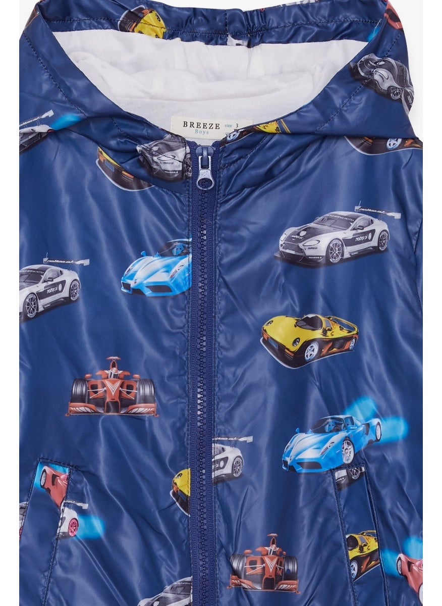 Breeze Boy Raincoat Car Pattern 1-6 Years, Navy Blue  - Image 4