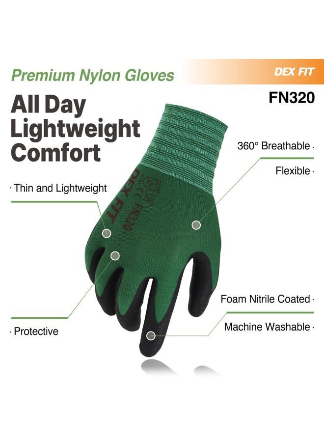 DEX FIT FN320 Gardening Gloves, 3D Adaptation Comfortable and Stretchy, Super Grip, Durable Nitrile Foam, Thin Lightweight Nylon, Machine Washable, 3 Pairs (XL, Fn320 Forestgreen 3pr) - Image 4