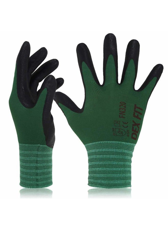 DEX FIT FN320 Gardening Gloves, 3D Adaptation Comfortable and Stretchy, Super Grip, Durable Nitrile Foam, Thin Lightweight Nylon, Machine Washable, 3 Pairs (XL, Fn320 Forestgreen 3pr) - Image 1