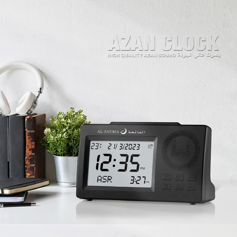 ACHAS Azan Table Clock, Prayer Alarm Table Clock, Prayer Times Table Clock, Muslim Digital Alarm with Worldwide Prayer Times (Black) - Image 2