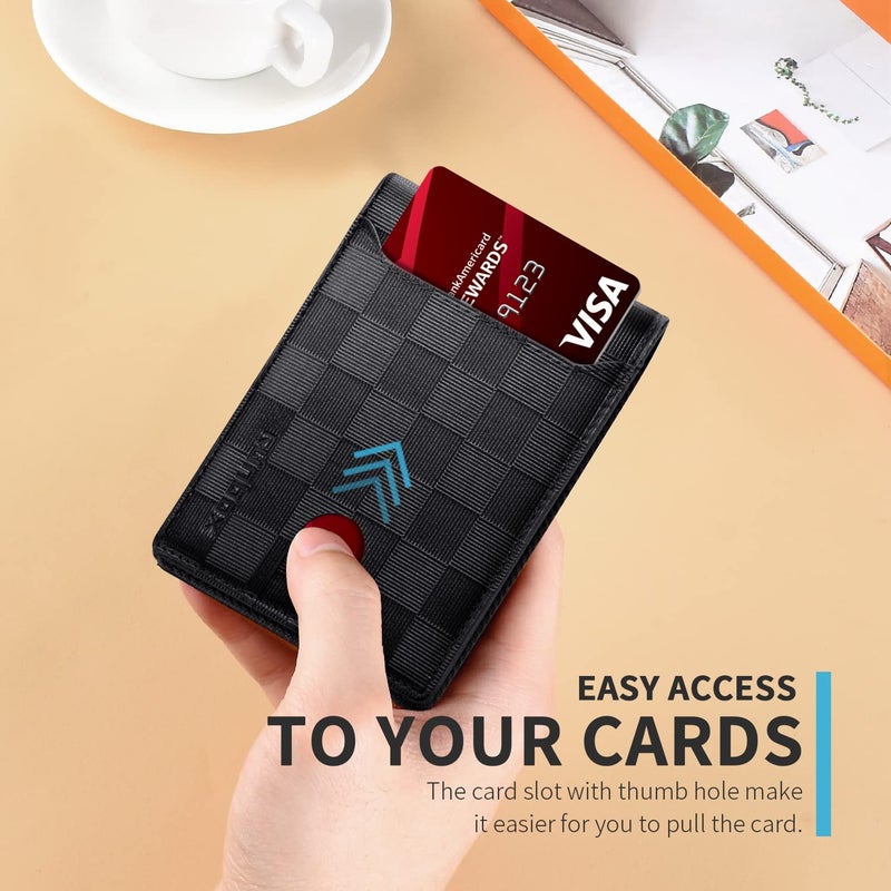 RUNBOX Slim Wallet for Men Bifold Minimalist Leather RFID Blocking with Gift Box Carbon Black and Plaid - Image 3