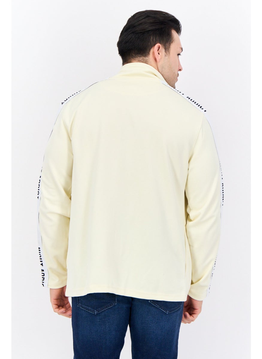 Night Addict Men High Neck Long Sleeves Brand Logo Sweatshirt, Cream  - Image 3
