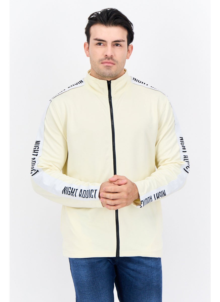 Night Addict Men High Neck Long Sleeves Brand Logo Sweatshirt, Cream  - Image 1