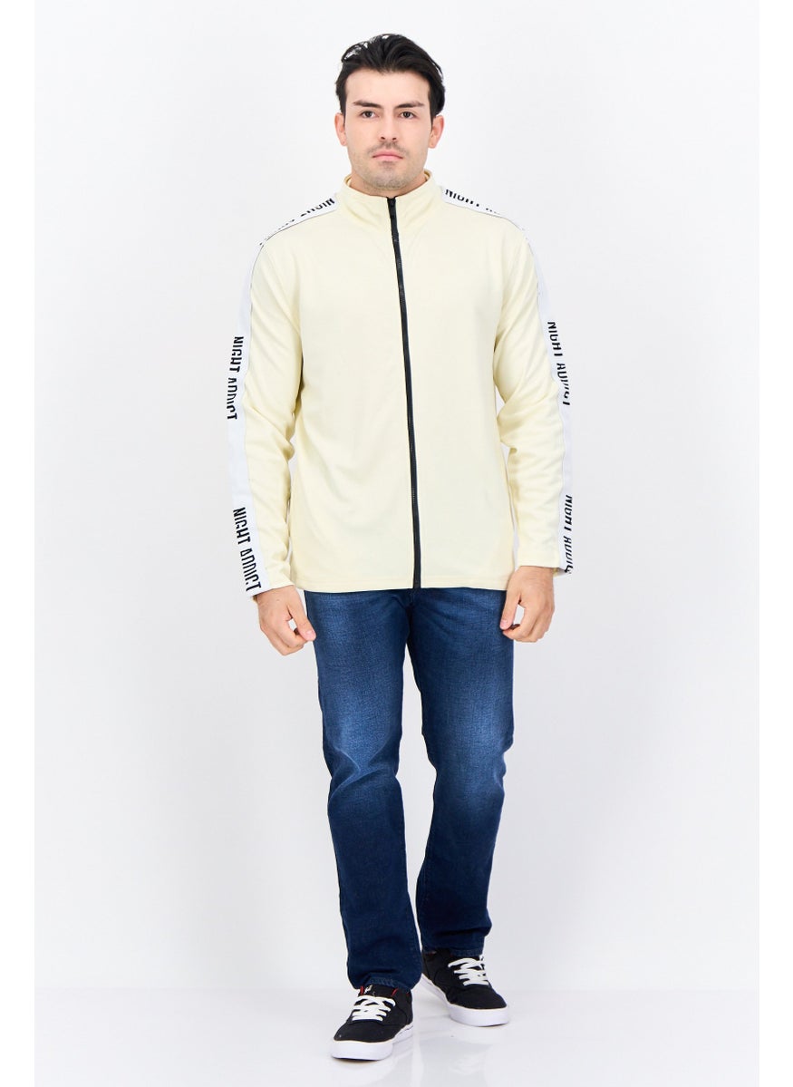 Night Addict Men High Neck Long Sleeves Brand Logo Sweatshirt, Cream  - Image 4