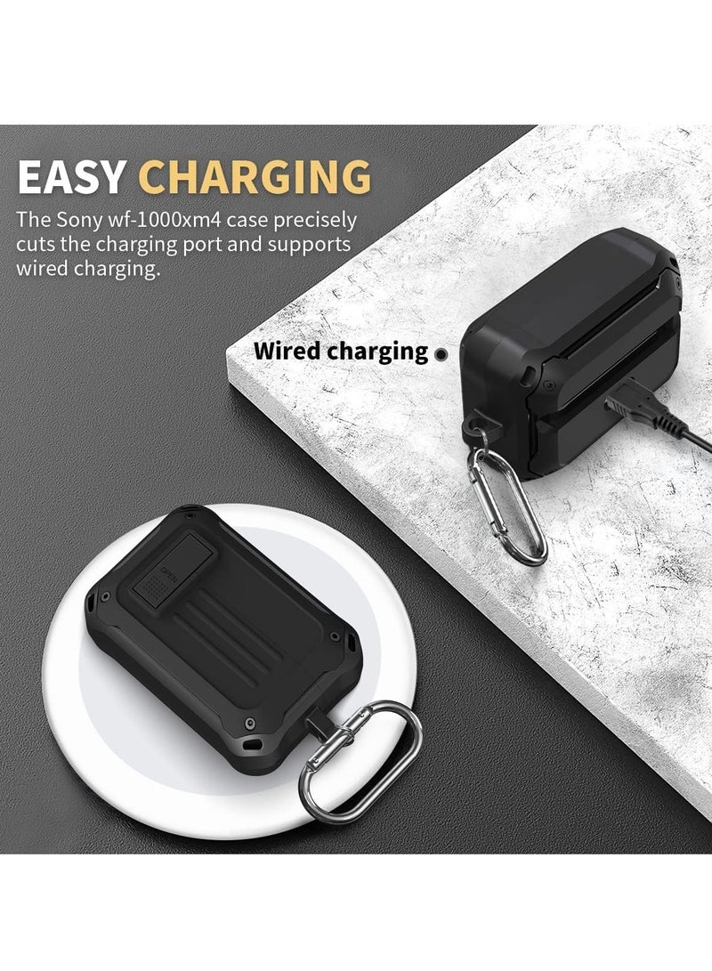 SYOSI Case for Sony WF-1000XM4(2021), with Secure Lock Armor Series Military Protective Cover Full-Body Shockproof Shell with Keychain Black - Image 4