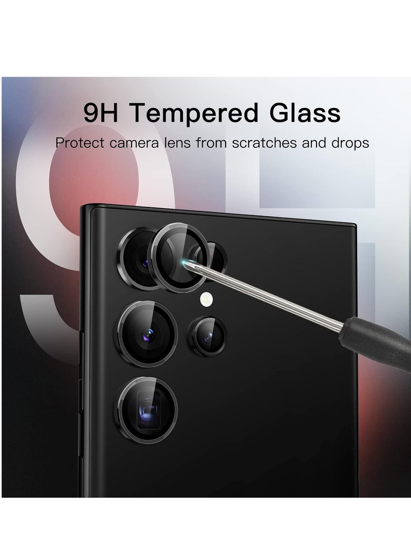 Camera Lens Protector for Samsung Galaxy S23 Ultra 5G 6.8-Inch, 9H Tempered Glass Metal Individual Ring Cover, Easy Installation Tray, HD Clear, Set of 5 (Phantom Black) - Image 3