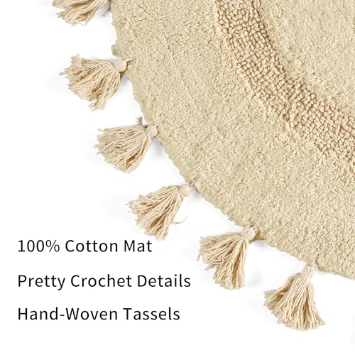 Zeeinx Half Circle Boho Bathroom Rugs with Tassels 100% Cotton Hand-Woven Bath Mat Non Slip Absorbent Bath Rugs with Rug Pad Washable Boho Bath Mat Carpet for Tub, Shower 20"x32",Mustard - Image 3
