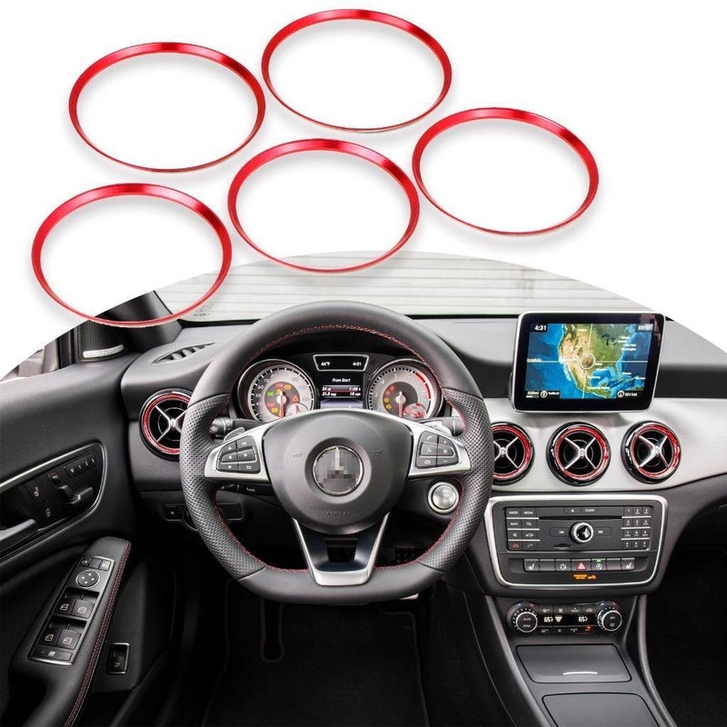 x xotic tech Aluminum Air Conditioner AC Air Outlet Vent Front Side Outer Rings Trim Decoration Cover Compatible with Mercedes Benz A B CLA GLA Class W176 W246 C117 X156 Sporty Red 5PCS