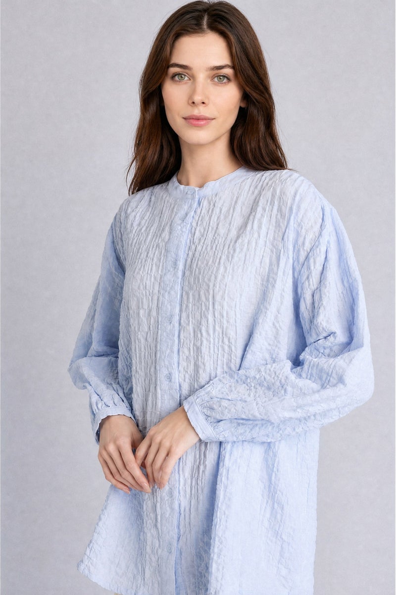 DeFacto Blue Woman Relax Fit Crew Neck Waffle Textured Light Blue Tunic Casual - Image 1