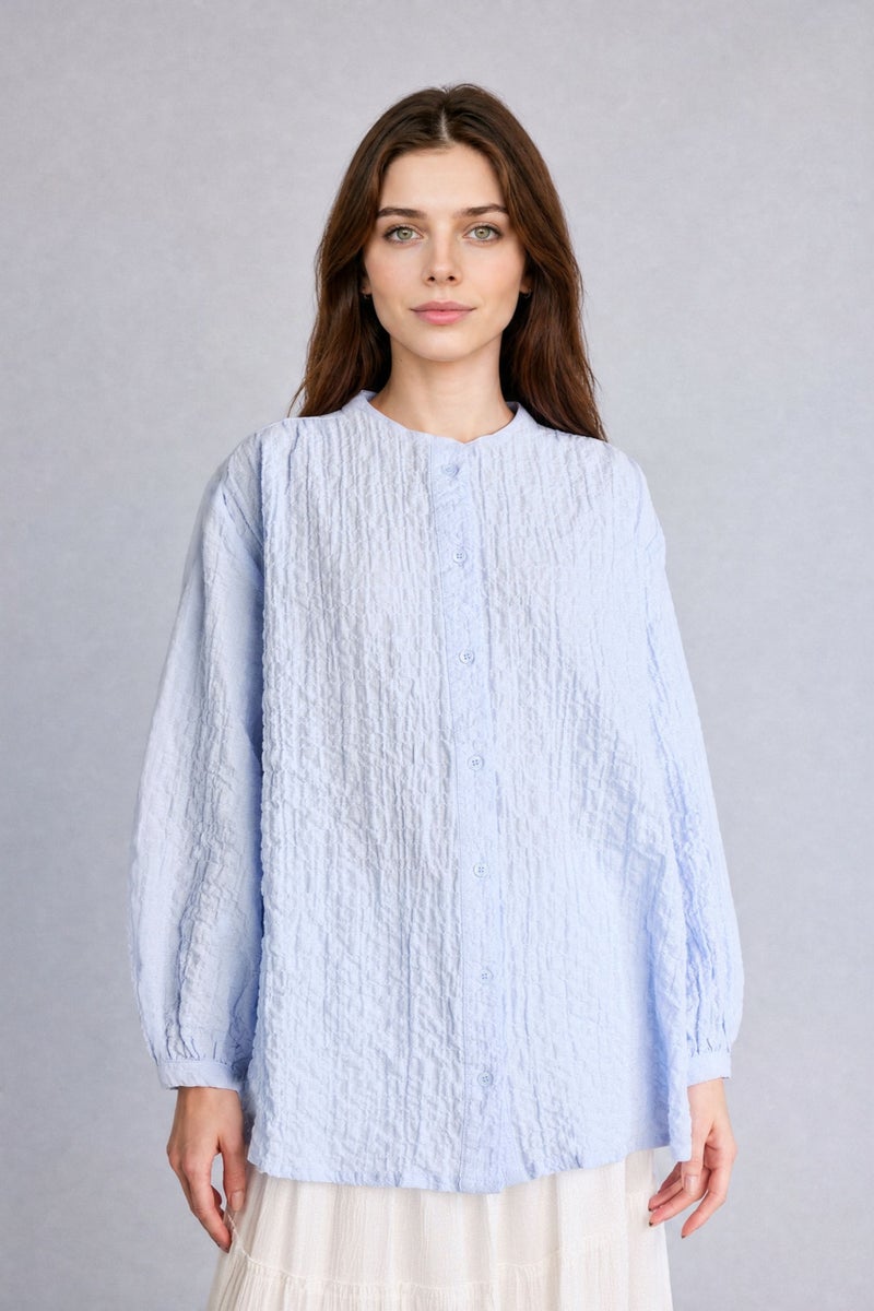 DeFacto Blue Woman Relax Fit Crew Neck Waffle Textured Light Blue Tunic Casual - Image 3